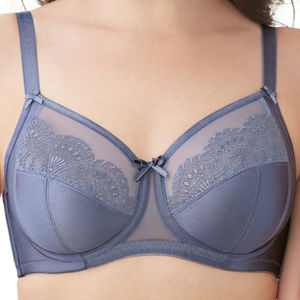 Glamorise 42D Satin Lace Underwire Bra Blue Wonderwire Elegance Side-Bones 42D